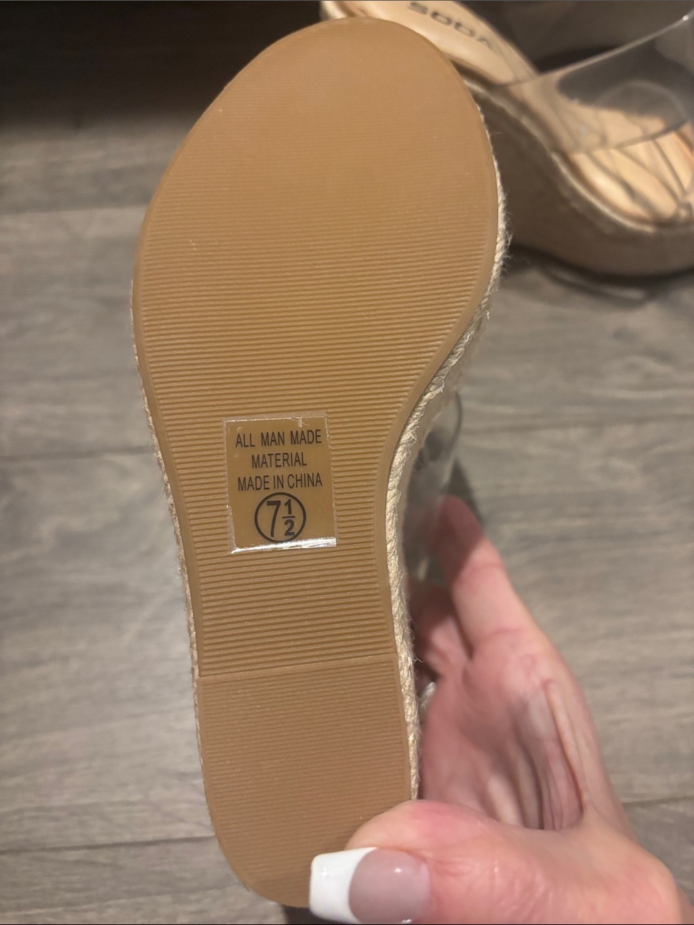 SODA Clear Strap Espadrille Wedge Sandals - Beige/Nude - Picture 7 of 7